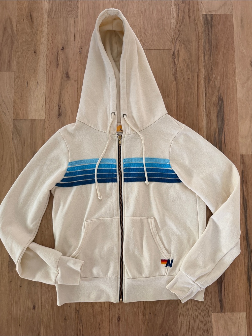 Aviator Nation 5 stripe hoodie with Blue Gradient Stripes XS